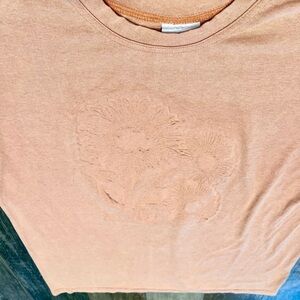 VTG SUPERLINE Adult ONE SIZE Orange S/S Embossed Raised sunflower T-SHIRT USA